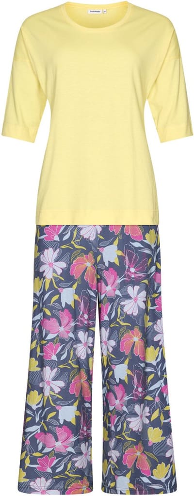 Pastunette Pyjama Flowers - Geel/Grijs - Katoen - Maat 42