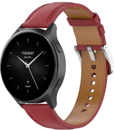 By Qubix - Luxe leren bandje - Bordeaux - Geschikt voor Xiaomi Mi Watch / Geschikt voor Xiaomi Watch 2 / Geschikt voor Xiaomi Watch S1 / S2 / S3 / S4 (47mm)