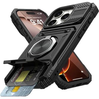Hoesje Voor iPhone 17 16 15 14 13 Pro Max Plus 17 Air Magnetische Roterende Ring Standaard Heavy Duty Valbescherming Portemonnee Armor Cover iPhone17 Pro zwart