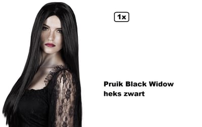 Luxe Pruik Black Widow heks zwart - Halloween horror griezel heksen thema feest scary fun