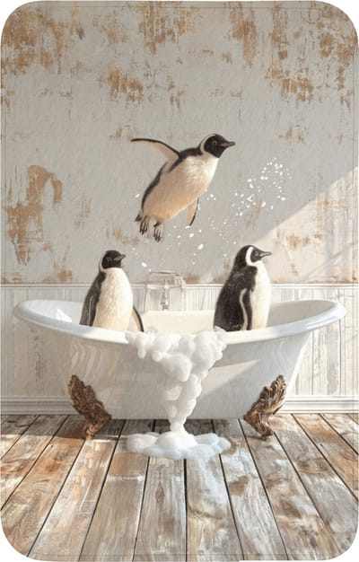 WC mat 50x80 cm - Antislip - Vintage - Pinguïn - Badkuip - Schuim - Toiletmat - Vloermat - Douchemat - Toilet tapijt - Toiletmatten