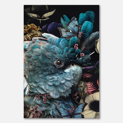 Poster op papier - 40 x 60 cm - Kaketoe met vlinders en bloemen - PosterJunkie