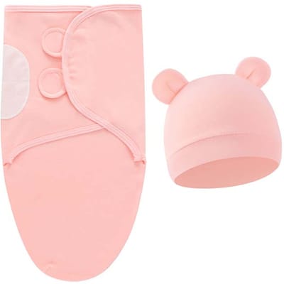 Ensemble Bonnet Couverture pour Bébé Imprimé Dessin Animé Coton Couverture d'emmaillotage pour Nouveau-né Couvertures Enveloppantes Réglables pour Nourrisson Applicable Toutes Saisons 0-6 Mois violet