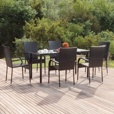vidaXL - 7-delige - Tuinset - poly - rattan - zwart