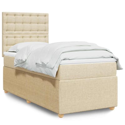 vidaXL - Boxspring - met - matras - stof - crèmekleurig - 100x200 - cm