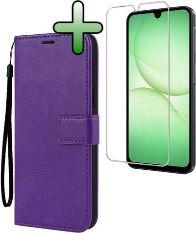 Hoesje Met Screenprotector - Geschikt voor Samsung Galaxy A17 - Luxe Pasjeshouder - Bookcase Portemonee - Flip Case - Kunstleer Book Case - Flipcase - Book Cover - Walletcase - Portemonneehoes - Paars