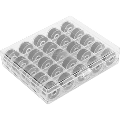Lot de 25 canettes noires avec étui à fils, canettes pré-enroulées, accessoires de couture gray