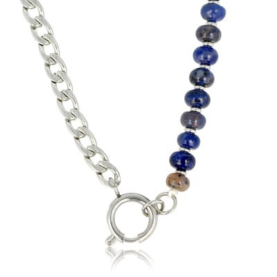 My Bendel - Zilverkleurige Schakelketting met Sodalite Edelstenen - met Luxe Cadeauverpakking | Sieraden Voor Dames