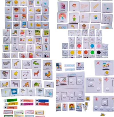 Communicatie Iconen Set - Beeldkaarten Pekken - Taalontwikkeling Ondersteuning - 195 Gelamineerde Stukken - 5.5 cm Vierkant