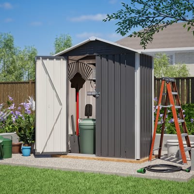 Tuinhuis – Metalen Gereedschapsschuur - 154x83x180 cm - Outdoor Tuinopslag - Met ventilatiegaten - Weerbestendig - Inclusief metalen voet - Voor Achtertuin, Terras en Grasveld - Grijs