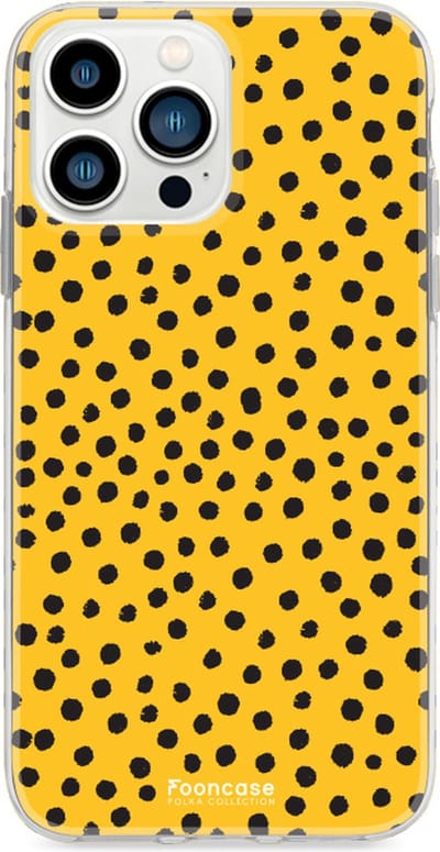 Fooncase Hoesje Geschikt voor iPhone 13 Pro Max - Shockproof Case - Back Cover / Soft Case - POLKA / Stipjes / Stippen / Oker Geel