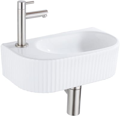 QeramiQ Fuente fonteinset – 40x21.5x12 cm – kraangat links – kraan geborsteld RVS – geribbeld