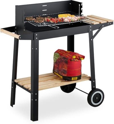 houtskoolbarbecue - met wielen - in hoogte verstelbaar rooster - windvanger