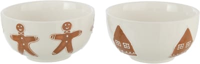 J-Line schaal Cookie - keramiek - bruin/wit - 2 stuks