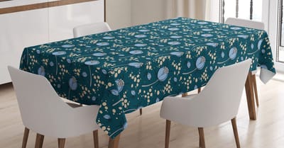 ABAKUHAUS Botanische tafelkleed – 140 x 200 cm – Teal Sky Blue, satijnlook