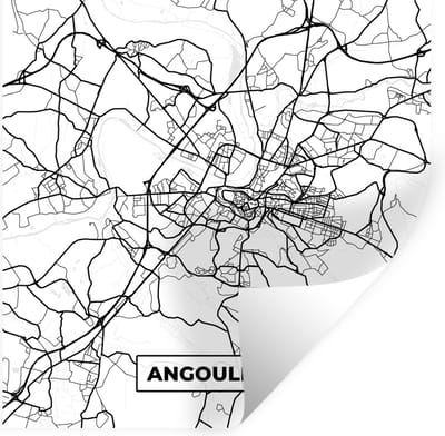 Muurstickers - Sticker Folie - Angoulême - Stadskaart – Plattegrond – Kaart – Frankrijk - Zwart wit - 100x100 cm - Plakfolie - Muurstickers Kinderkamer - Zelfklevend Behang XXL - Zelfklevend behangpapier - Stickerfolie
