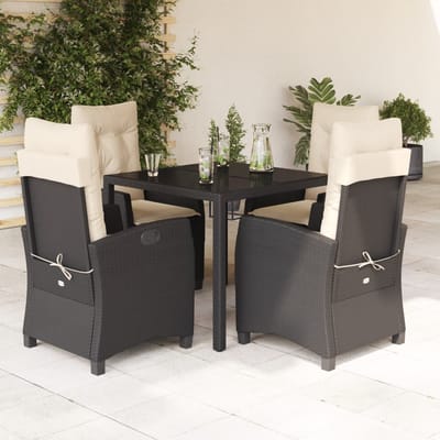 vidaXL - 5-delige - Tuinset - met - kussens - poly - rattan - zwart