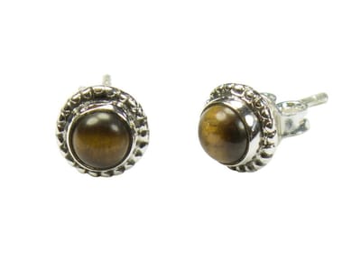 Zilveren knop oorbellen Tijgeroog 925 zilver