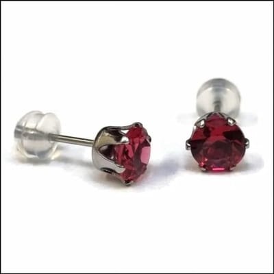 Aramat Jewels | Oorbellen | RVS Zirkonia Oorbellen Rond 3-8mm - Diverse Kleuren Oorstekers | Zilverkleur / 6mm / Robijn Rood | | | Staal | Kinderen, Volwassenen | Verkleurd niet