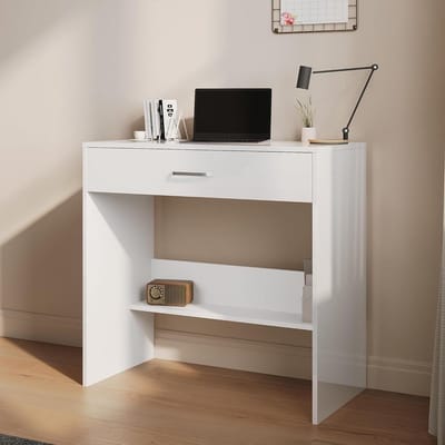 Bureau met Lade - Kaptafel Bureau - Thuiswerken Organiseren - Verdeelde Lade - 80x40x77 cm - Wit