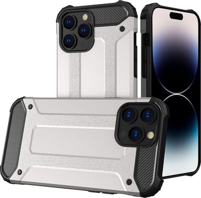 LuxeBass Hoesje geschikt voor Apple iPhone 14 Pro - Zilver - Armor case