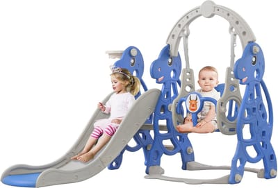 4-in-1 Kinderglijbaan: Vrijstaande glijbaan voor binnen en buiten, peuterglijbaan met basketbalring, schommel en klimrek, tuinglijbaan voor kinderen vanaf 1 jaar (Type C) NAIZY