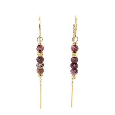 Pat's Jewels Oorbellen - Doortrek Oorbellen - Minimalistische Oorbellen - Oorketting - Edelsteen Hanger - Goud - Handgemaakt