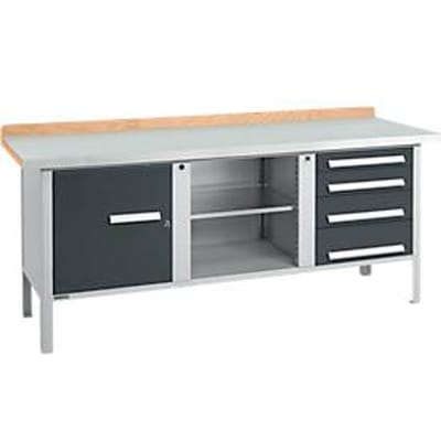 Schäfer Shop Select PW 200-1 box-type werkbank, beuken multiplex blad, met stalen afdekking, tot 750 kg, B 2000 x D 700 x H 840 mm, antraciet