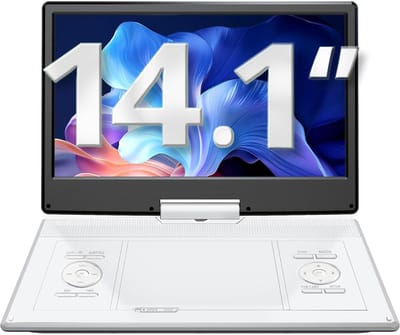 Draagbare dvd-speler - Scherm met accu - Film kijken - 6 uur afspeeltijd - 141 inch scherm - Wit