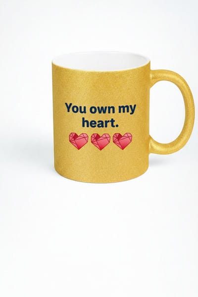 Gouden Glitter Mok 'You Own My Heart' met Harten - Romantisch Cadeau