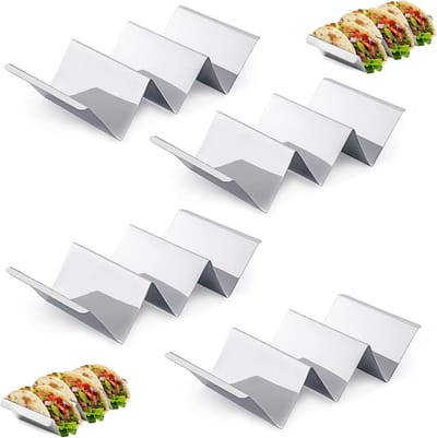 4stuks - gegolfde tortillahouders met handvatten - Tortillahouder van roestvrij staal - Tacohouder - Taco standaard - Taco Houder Met 3 Vakken - Tortilla Standaard - Taco Houderstandaard - Opbergrek