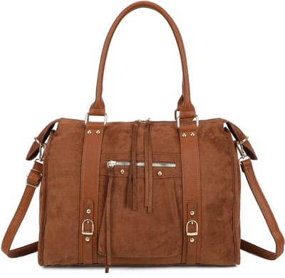 Gallantry® Dames Handtas – Grote Shopper Tas – Imitatie Suède Schoudertas – Ruime Werk Tas met Rits - Bruin