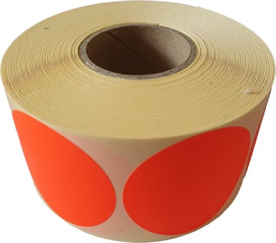 Blanco etiketten op rol - 50 mm rond - rood radiant