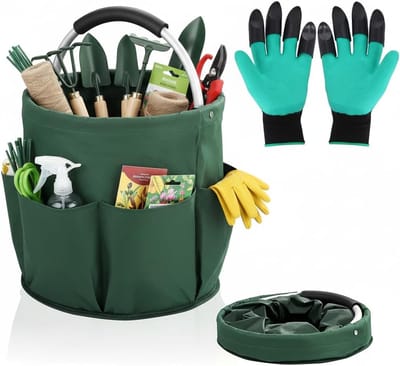 tuintas van 17 liter, met 6 buitenvakken, waterdichte gereedschapstas, opbergmand, organizer voor tuin, huis, camping en picknick, met tuinhandschoenen