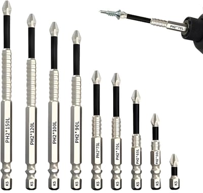 SEN Magnetische bits, 9-delig (25, 50, 65, 70, 75, 90, 100, 120, 150 mm) bitset, magnetische bitset met magneten, bitset voor accuschroevendraaier, slagschroevendraaier
