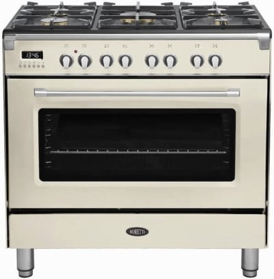 BORETTI CFBG901OW3 Gasfornuis 90cm, 5 branders incl. Dual Fuel, Enkele oven 87L, OW
