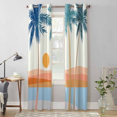 Abstracte Zon Kokospalm Boho Raambekleding voor Woonkamer Luxe Slaapkamer Gordijn Keuken Jaloezieën Vitrage Gordijnen 135W x 60H(cm) x1 gray