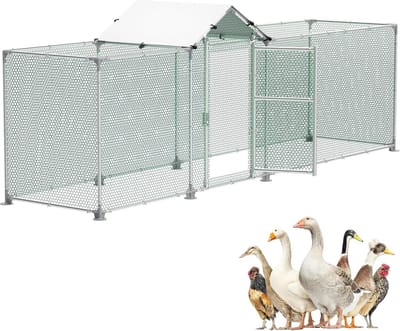 4 x 1 x 1,5 m Metalen Kippenhok met Loopruimte van 4m², Deur, Grendel en PE-dak, Buitenverblijf voor Kippen, Konijnen en Planten NAIZY