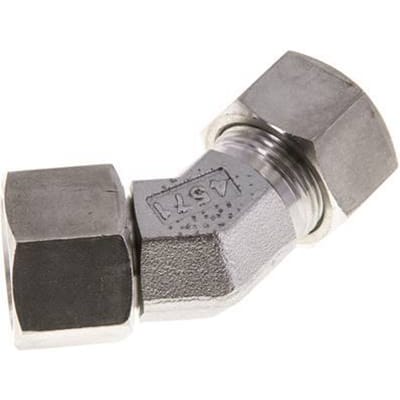 15L RVS 45gr L-stuk Snijringkoppeling Draaidoorvoer 315bar FKM O-ring en Afdichtconus Verstelbaar ISO 8434-1