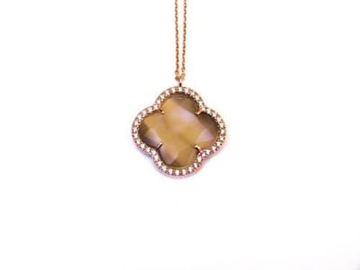 model Fiori gezet collier in zilver roze verguld bruine klaver en cubic zirconia