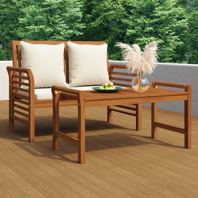 vidaXL - 2-delige - Loungeset - met - crèmewitte - kussens - massief - hout