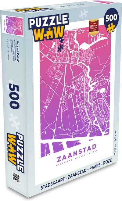 Puzzel Stadskaart - Zaanstad - Paars - Roze - Legpuzzel - Puzzel 500 stukjes - Plattegrond