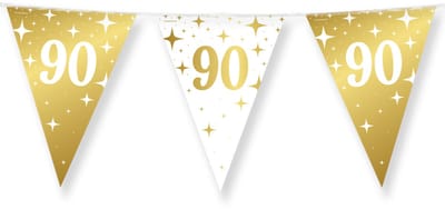 BTH – Slinger 90 Jaar – Wit-Goud – Verjaardag Versiering – Happy Birthday Decoratie – 90 Jaar Feest Versiering – 10m