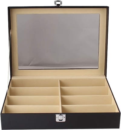 Brillen Opbergdoos - Zonnebril Houder - Veilige Opslag - 8 Rasters Transparant - 33x22x8 cm - Zwart