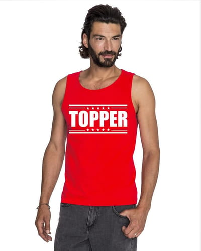 Rood Topper mouwloos shirt/ tanktop in rood met witte letters heren - Toppers dresscode kleding S