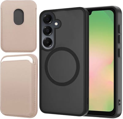 Hoesje + Pasjeshouder geschikt voor Samsung Galaxy A56 / A36 - Portemonnee geschikt voor MagSafe - Magnetisch - Pasjes Houder - Creditcardhouder - Goud