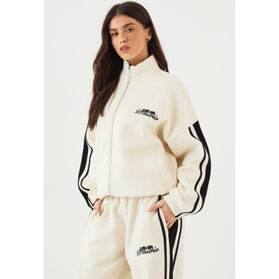 Dames DSGN Studio Oversized Bomber Sweatshirt met Zijstreep en Col | Cream | Maat: XL