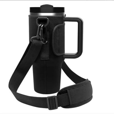 Sac de transport pour bouteille d'eau pour gobelet de 40 oz avec poignée Porte-bouteille d'eau avec bandoulière réglable pour carte et clé black