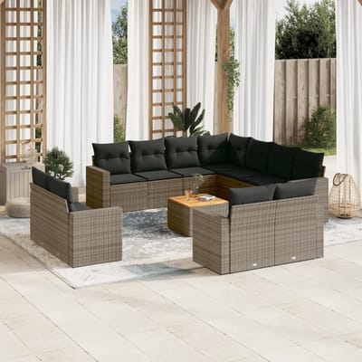 vidaXL - 12-delige - Loungeset - met - kussens - poly - rattan - grijs