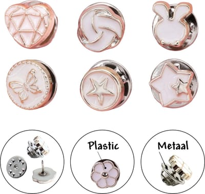 Fako Bijoux - Pin Broche Mini - Steek Pin Knopen Set - 6 Mini Broches - 8-12mm - Silver, Gold & White - 6 Stuks - Zilver, Goud & Wit - Serie 9